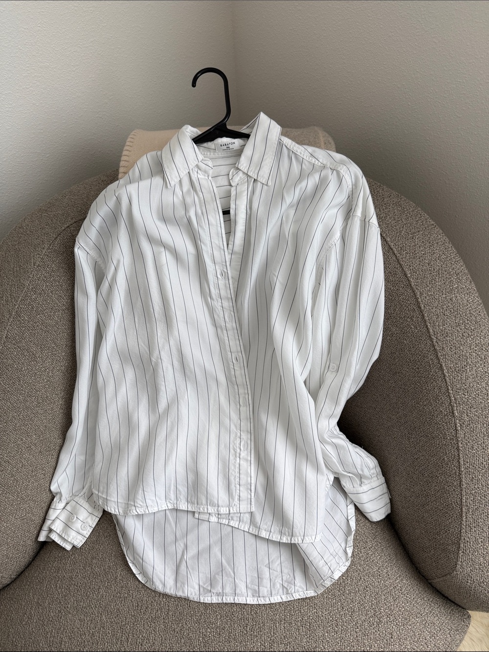 Babaton White Pinstripe Button-Down Shirt
